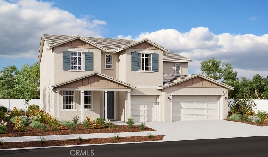 Final opportunity at Legacy in the Braverde masterplan located in Menifee. The largest plan offered, the Dillon II offers an impressive 2 story entry, an open dining room ( which could also be used as an office or formal living room), a butler's and walk-in pantry leading you to a gourmet kitchen with warm brown maple cabinets and quartz countertops in color "miami oro" and an enormous center island — perfect for a scrumptios meal prep and entertaining! The great room is so inviting and next to it is a spacious downstairs bedroom adjacent to a full bathroom, downstairs laundry, and an amazing sunroom makes this home a lovely choice. Flooring includes a combination of wood laminate on the main level, 12 x 24 tile in all bathrooms & laundry and upgraded carpet in all bedrooms, hallways & stairs. As you make your way upstairs, you'll notice the beautiful open white stair railing and it'll land you in a grand loft - one of the most popular features of the Dillon II plan. You'll also find four relaxing bedrooms including the luxurious owner's suite with walk-in closet and deluxe bath with separate shower and soaking tub. This home is highly appointed, on a corner lot, includes owned solar and it is waiting for you to call it home! Estimated completion is December, 2025.