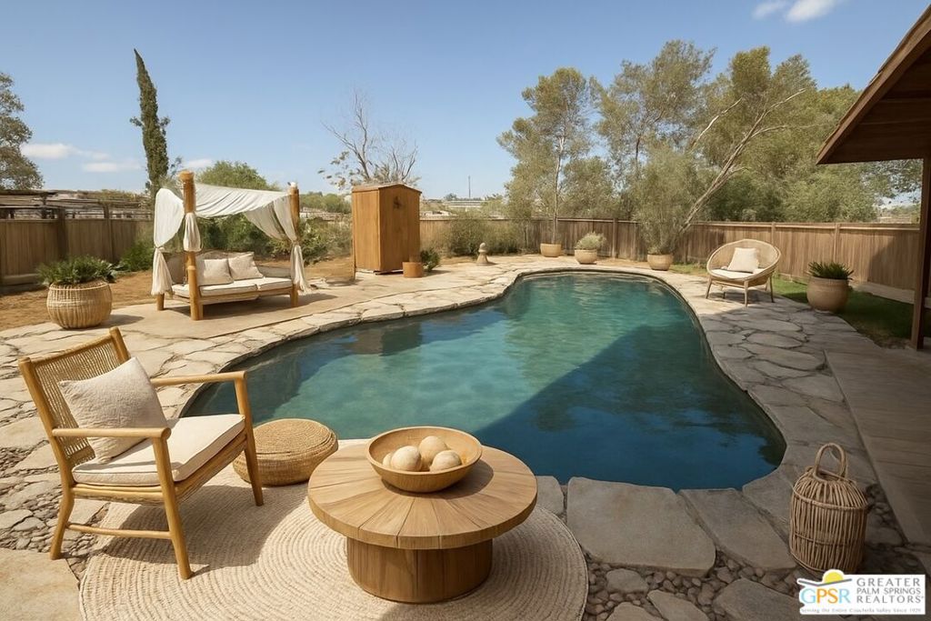 3+2 Desert Haven pool home boasts impressive exterior features, including a saltwater pool with pebble tec, a baja deck, and U.V. light filter system that eliminates the need for chlorine. The property includes a pool room with electric running to it. This corner lot is fenced with 3 rail white ranch vinyl fence. The property also includes( 2 )40ft containers one with french doors that was used as a tack room. Could be made into a studio or what ever your needs may be. It also has a 36X24 three sided run in shed for horses or use it for additional outdoor shaded area. There is a EV charging station for your electric vehicles. A carport with concrete flooring that has two shaded patios off the sides. Use this for your shop, car or convert to your hearts desire. There are many separate roof tops for star gazing and many separate shaded fenced yard areas. This home also has an orchard! Yes you read that right. The home has pistachios trees, pomegranate trees among other variety this entire side of the property is shaded and green! Truly one of a kind property for all your outdoor experiences. Last but not least seller is open to finance