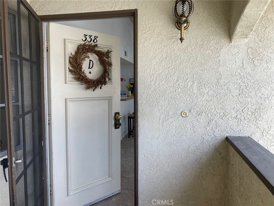 HUGE PRICE REDUCTION!! Come see your new home at Las Palmas Community in one of the safest city of Mission Viejo. This is a prime end unit in a great location. It is an upstairs  condominium, vaulted ceilings, with two bedroom and two full bath. Freshly painted, new carpet and Kitchen cabinets are upgraded and freshly painted, bathroom floors have new laminated floors. The bedrooms are on separate corners, giving a sense of privacy. Inside full washer and dryer. Family room has high vaulted ceilings, two large windows with plenty of sunlight. All bedrooms with large windows. Patio with view of the Saddleback mountains and neighborhood street. Park in a carport with double door storage and 1 assigned parking spot. The condo is conveniently located near the Community Pool and spa. Water and Trash are included in the Association dues, the only utility you pay is electricity.  Access to the Mission Viejo Lake, fishing, boating, summer concerts, family picnics, dog park and parks within walking distance, running trails, excellent school district, close to Saddleback College and a few minutes from Laguna beach.