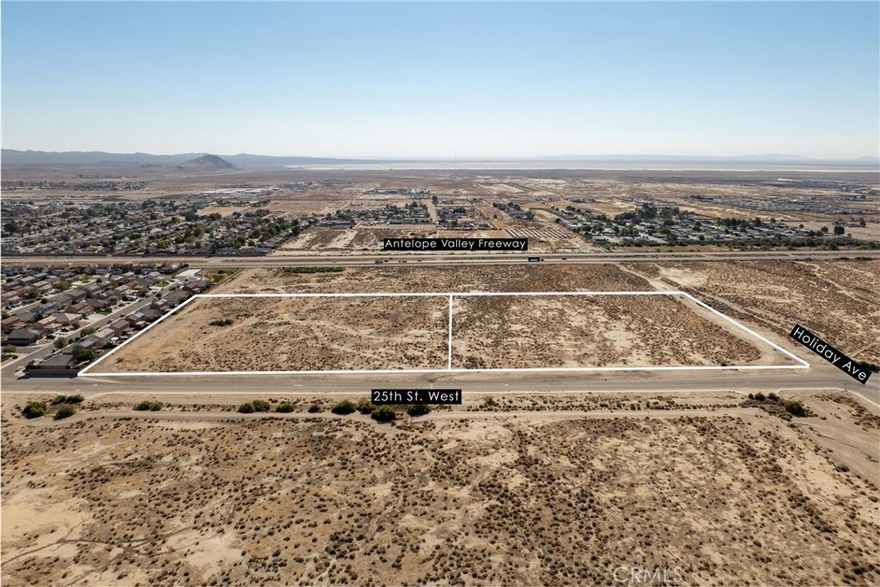 20 ACRES FOR SALE! Located in Rosamond, CA just south of Driftwood Drive, running south along 25th St West down toward Holiday Ave.  Rosamond is an up-and-coming town, with a Starbucks, 7-11, O'Reilly Auto Parts, and Grocery Outlet recently built nearby this property.  Conveniently located near Highway 14, with easy access to Palmdale, Lancaster, the Greater Antelope Valley.  Property is zoned A-1, which allows for various residential, commercial, and agricultural uses.  All the development standards and the allowable uses can be found in Section 19.14 of the Kern County Zoning Ordinance.  Buyer to verify all aspects of the property, including investigating all permissible zoning requirements, availability of utilities (water, sewer, electricity, etc.), any building and planning requirements of any governmental agency, etc.  Come build a new piece of paradise in Rosamond!