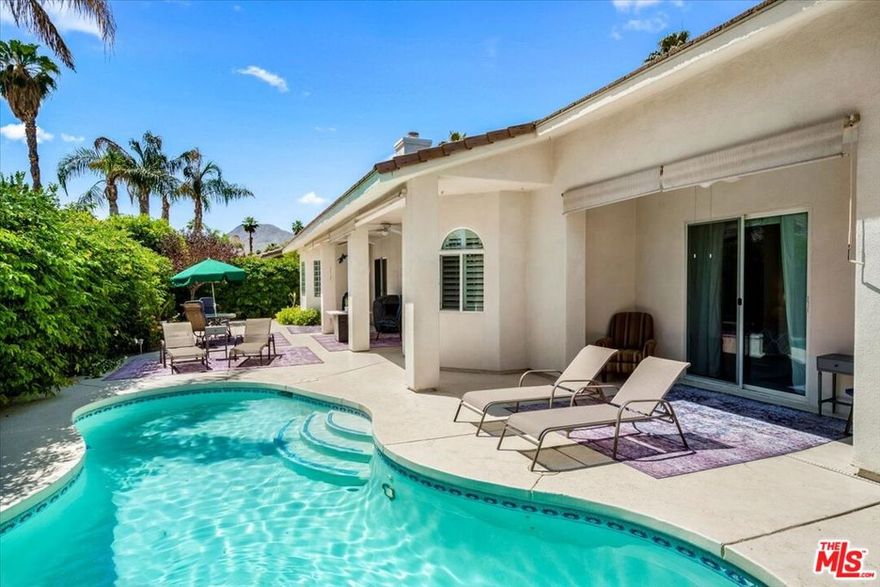 Welcome to Serenity Cove a fully furnished home available for 1 year lease minimum! Where sophistication meets comfort in one of the desert's most desirable gated enclaves. Perfectly situated at the crossroads of Cathedral City and Rancho Mirage, and just 15 minutes from downtown Palm Springs, this impeccably cared-for fully furnished residence available for lease offers a lifestyle of effortless elegance and privacy. Tucked away on a quiet cul-de-sac and set on a premium interior lot, this 3-bedroom + den, 3-bathroom home spans 2,416 square feet of thoughtfully designed living space. The open-concept great room with a cozy gas fireplace flows seamlessly into a chef's kitchen appointed with granite countertops, a walk-in pantry, and stainless steel appliances. For more formal affairs, a separate dining room is ready to host your next dinner party in style. With two generously sized primary suites and ideal bedroom separation, comfort and flexibility are built into the layout. The bathrooms are spa-inspired, complete with dual vanities, a soaking tub, and spacious walk-in closets. Warm wood flooring, plush upgraded carpeting in the bedrooms, and fresh designer paint make this home move-in ready. Step outside into your private resort like backyard that's truly an entertainer's dream. A sparkling pool and spa are surrounded by lush landscaping and multiple shaded patio areas perfect for lounging or hosting under the stars. Serenity Cove is calling!
