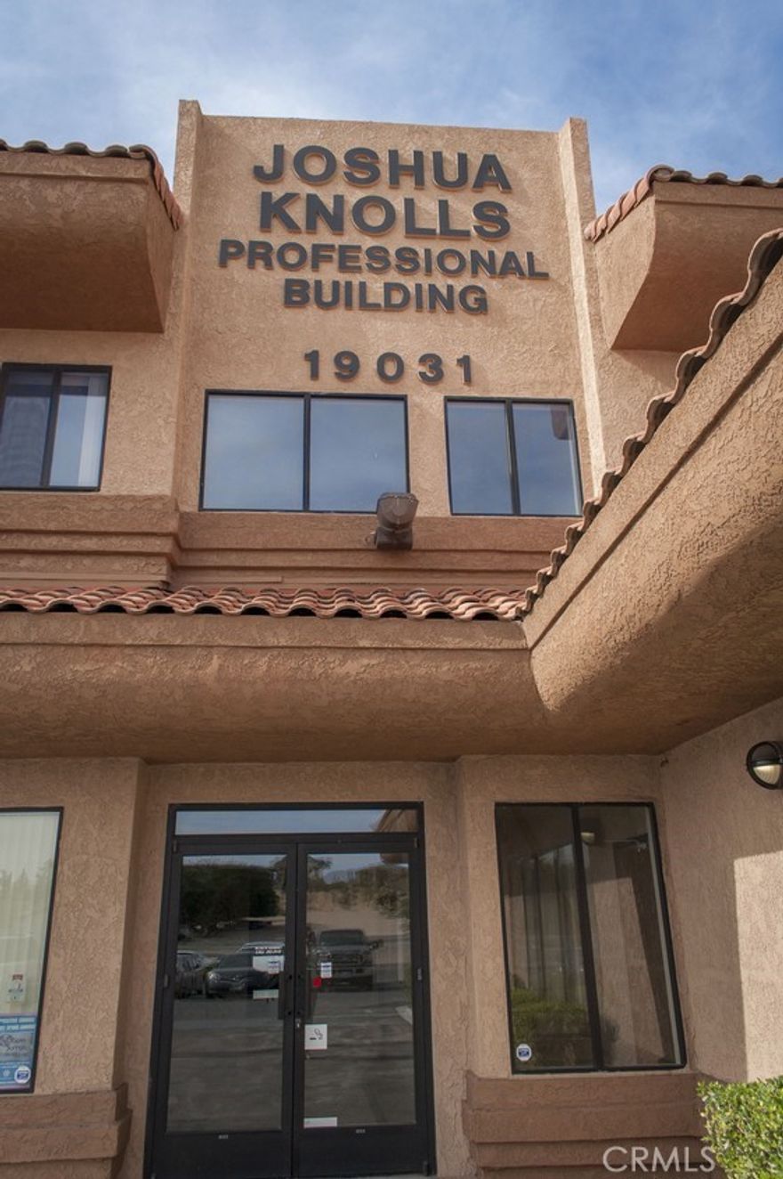 Joshua Knolls Professional Office Building is well situated on the south side of Hwy 18, at the corner of Yanan Rd in the Town of Apple Valley. This stretch of Hwy 18 sees high daily traffic counts exceeding 25,800 ADT. A two-story multi-tenant property, Joshua Knolls boasts longtime tenants such as Green Valley Home Health Services, Tri-Cities Physical Therapy, among others. Hands on ownership strives to ensure that tenants at the building are happy and satisfied with the provided facility. Located in close proximity to many professional offices and medical facilities and is less than a mile east of St. Mary’s Regional Medical Center. The building is equipped with a shared common conference room furnished and available for all tenants to use as well as common area restrooms.







Suite 240 & 250 – Two (2) entrances into the office area from the common area hallway corridor. Two (2) reception areas or open collaborative space. Two (2) private offices with windows providing excellent natural light.







Suite 220 – One large open office area suitable for multiple work stations or cubicles.  Smaller entry area suitable for waiting or reception.  One private room that could be a small private office or storage room.  



 



Suite 230 – Two rooms.  One private office, one larger open area.