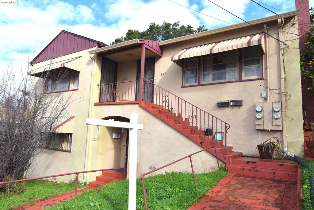 Excellent income/expense profile at this price. 7.1cap rate, 9.8x grm. Unit pictures are of 3242 and then 3240. Large lot and basement storage provides flexible use between the tenants. Basement laundry currently used just by tenants in 3242 but other hookups could be activated. Separate gas, electric and water meters = low landlord expenses. Sewer lateral is in compliance and an engineered seismic retrofit and other structural upgrades complete. Close to Fruitvale/Macarthur shopping (Farmer Joe's, La Farine bakery, Peet's coffee) and easy 580 freeway access.