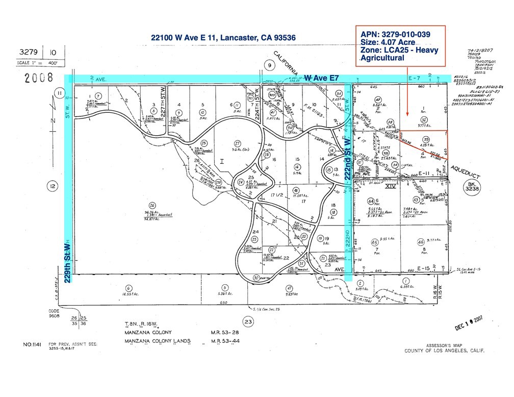 Surround yourself with open sky, mountain views, and the quiet flow of canal and riverfront. This 4.06-acre parcel in West Lancaster offers a rare combination of water access and agricultural zoning (LCA25*), ideal for those seeking space, seclusion, and potential. Located between W Ave E-7 and W Ave F, this land invites imagination—whether for personal retreat, farming, or long-term investment.