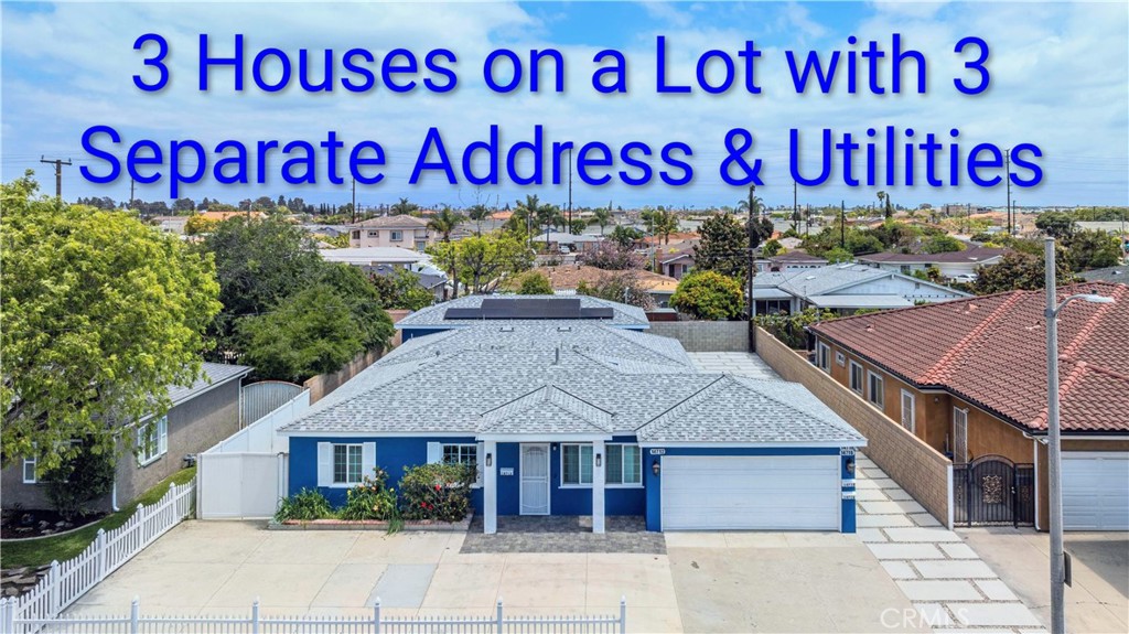 Investors Alert! Three Homes with 3 Separate Address and Separate Utilities meters together approximately 2814 SQFT on One Lot in Prime Midway City Location! Situated within walking distance to the vibrant Bolsa and Phuoc Loc Tho districts, as well as Mile Square Park, schools, shopping, offices, supermarkets, and with easy freeway access, this property is a renter's dream. The newly remodeled main house boasts approximately 1518 SQFT of comfortable living space with 4 bedrooms and 3 bathrooms. Enjoy the convenience of central air conditioning and an attached 2-car garage.
The detached, brand-new ADU offers approximately 800 SQFT with 3 bedrooms and 2 bathrooms. This modern unit features new porcelain large custom tiles throughout, stylish new blue shaker cabinets and kitchen quartz countertops with a modern sink and fixtures, and brand-new stainless steel appliances. The bathrooms are beautifully appointed with new vanity, a walk-in shower featuring custom tiles, a sleek shower glass door, and stylish fixtures. Benefit from energy savings with the Solar system and individual mini-split air conditioning.
The charming JADU provides approximately 496 SQFT with 1 bedroom and 1 bathroom, plus its own well-equipped kitchen. The kitchen features trendy blue shaker cabinets on the bottom and white shaker cabinets on top, kitchen quartz countertops and complemented by new stylish fixtures and new stainless steel appliances. Enjoy the bright and airy feel with recessed lighting throughout and the comfort of its own mini-split air conditioning. This property offers ample parking space for all units. The unbeatable location provides walking access to a wealth of amenities, ensuring high tenant demand. Don't miss this exceptional opportunity to invest in a prime rental market with around $11,000 income!
