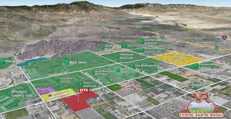 ■ Prime Residential Development Opportunity in neighborhood of exclusive country clubs■ In an area of many equestrian estates and three miles from the acclaimed Desert International Horse Show■ Property with breathtaking views of the Santa Rosa Mountains■ Wonderful open country atmosphere, but close to all conveniences■ Across from the Palms Golf Club and close proximity to Andalusia Country Club, PGA West, & Madison Club■ In the sphere of influence of the City of La Quinta
