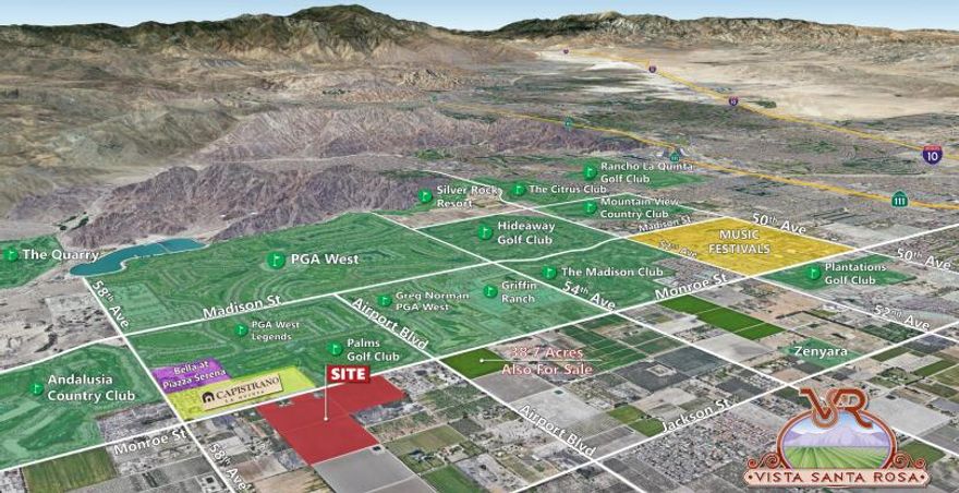 ■ Prime Residential Development Opportunity in neighborhood of exclusive country clubs■ In an area of many equestrian estates and three miles from the acclaimed Desert International Horse Show■ Property with breathtaking views of the Santa Rosa Mountains■ Wonderful open country atmosphere, but close to all conveniences■ Across from the Palms Golf Club and close proximity to Andalusia Country Club, PGA West, & Madison Club■ In the sphere of influence of the City of La Quinta