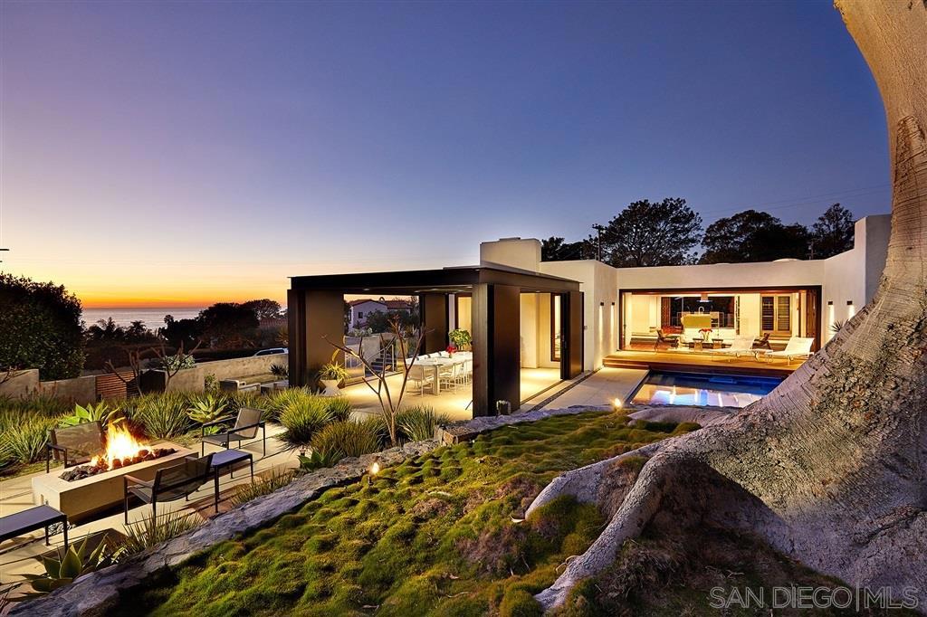 A Moving Meditation - With gorgeous ocean views, stunning clean design and a private, quiet location, this home offers a private, tranquil retreat. The natural outdoor elements, peaceful gardens & layered terraces offer space for personal reflection while the openly designed interior blends effortlessly with the outside entertaining areas. Positioned just over the heart of Del Mar Village, a short walk to beaches, restaurants & boutiques. This stunning sanctuary is truly an unforgettable experience. Original construction is 1985. Extensive remodel completed in 2017. Primarily single level with 3rd bedroom downstairs. Exhale as you enter through a privacy gate into the soothing garden featuring multiple water features and ocean view spaces. The custom grand pivot doors lead into airy interiors, seamlessly flowing onto spacious patios offering sit down ocean views from every primary room. Interior finishes include Brazilian cherry wood floors, Calcutta marble, lava-stone steps, custom glass accordion stack doors and gorgeous custom case-work throughout. A Savant home system makes it easy to manage music, lighting and mood of this gorgeous space. The ocean view media room with wood burning fireplace, open dining room and wide-open chef’s kitchen with Miele, Bosch and Thermador appliances, walk-in pantry and adjacent gathering room lead to the breathtaking exterior. An endless exercise pool, heated alfresco dining pavilion with glass enclosure and chic rectangular fire pit are surrounded by private gardens and a magnificent Moreton Bay Fig tree. Designer John McCully & Landscape Architect Marcie Harris collaboratively transformed this stunning sanctuary into a truly an unforgettable experience. Equipment: Garage Door Opener,Pool/Spa/Equipment Sewer: Sewer Connected Topography: LL