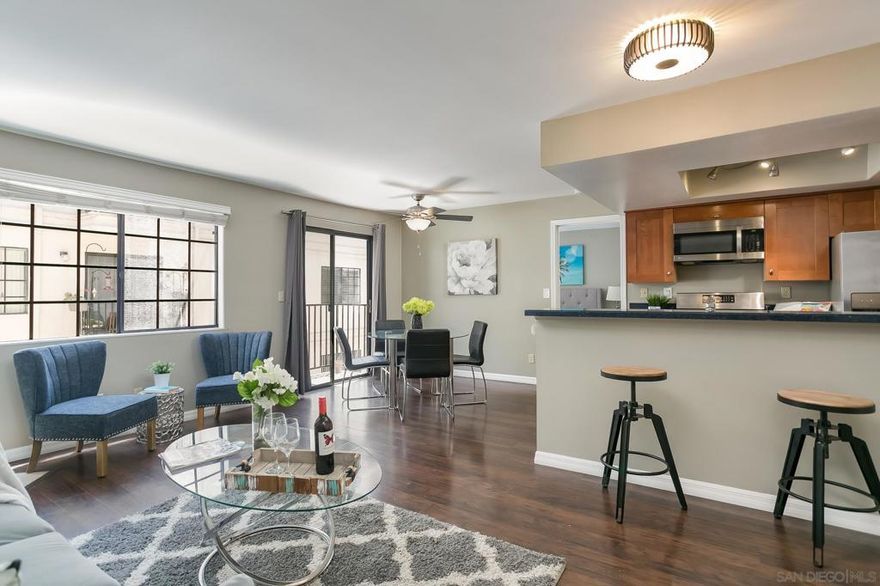Ideal North Park location! Mission Gardens is a secure, VA-approved complex offering one of the best locations possible. Only two blocks from 30th St and a short distance to some of the favorite local coffee shops, restaurants and breweries. Two minutes puts you on the freeway with quick access to Downtown, Balboa Park, South Park, Hillcrest, Beaches, shopping and more. Stepping inside you are greeted by an open floor plan with ideal layout featuring bedrooms and bathrooms on either side, living/dining area that flows onto a private patio. Plus. In-Unit washer/dryer combo! Updated appliances, breakfast bar plus, plenty of cabinetry for storage. VA approved with some of the lowest HOA fees you’ll find. Don't miss this opportunity!