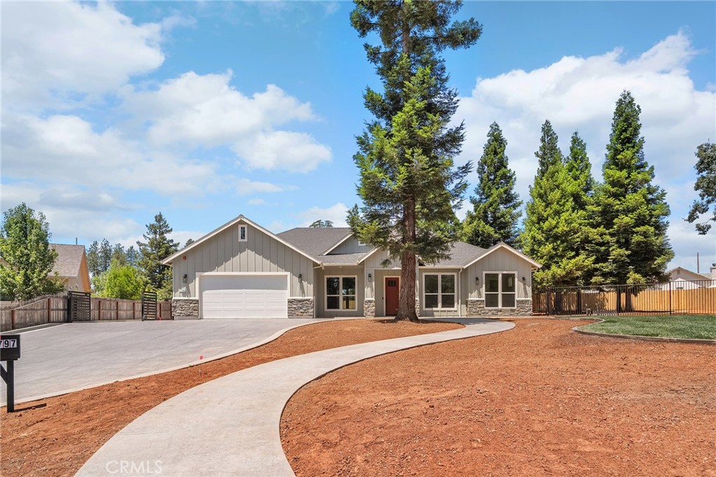 Beautiful new construction home nestled at the end of a quiet cul-de-sac in a great location! This thoughtfully designed 3-bedroom plus office, 2.5-bath home offers custom touches throughout, including a stunning box-beamed ceiling in the living room, an electric fireplace feature wall with built-ins, and a gorgeous kitchen with under-cabinet lighting and custom tile work. The split-bedroom floor plan provides a spacious and private primary suite for ultimate comfort. Outside, enjoy professionally landscaped front and back yards, full fencing, and a peaceful setting with a redwood grove and plenty of room to spread out and enjoy the outdoors.