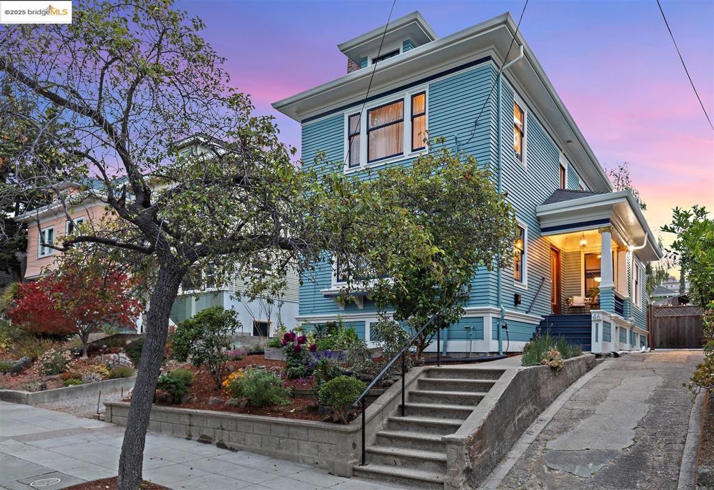 ••• 1https://www.46montell.com/mls/212434716 ••• Just steps from lively Piedmont Avenue, this elegant American Foursquare with Craftsman details blends timeless character with thoughtful updates. Its striking exterior and wood-filled interiors radiate warmth and care. The home offers three bedrooms and one-and-a-half baths, with a living room featuring a stately fireplace and inlay wood floors, and a formal dining room glowing with paneled walls, hardwood floors, and its own hearth. Upstairs, the primary bedroom feels like a retreat with a free-standing fireplace. The stylish, modern kitchen features quartz counters and stainless steel appliances. Over the last decade, the owners have added a new foundation and roof, dual-zone heating, upgraded the electrical system, and installed attic insulation, while preserving the original leaded glass and woodwork. Outdoors, the landscaped yard offers raised beds, flowers, and cozy spots to dine, relax, or garden. With shops, cafés, and restaurants nearby, it’s Oakland living at its best.