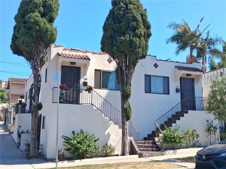 Stylish Spanish duplex in Boyle Heights.  Corner location with curb appeal.  Property exterior was substantially renovated in 2019 with new windows, exterior doors, new stucco, exterior paint, and landscape upgrades.   Each unit is situated above grade over a space that could be a third unit facing Barlow Street (see below).  Units have long term tenants.  Corner unit has views of downtown Los Angeles and is 1 bedroom plus a den and 1 bath.  The second unit is a 1 bedrom plus 1 bath.  Each unit has separate water, gas, and electric meters.   A third electric meter serves as a house meter (currently inactive).  Full property address is 736 & 738 N Breed Street.  



Lower space facing Barlow Street was tenant occupied for many years.  This mostly built-out yet unpermitted space was vacated roughly 15 years ago.     The bathroom and pantry kitchen installations were removed.  Possible ADU or creative use - buyer to confirm zoning, use possibilities, and perform all due diligence and feasibility studies at its own expense.  



RSO property subject to City of Los Angeles Rent Control. Capital Improvement Surcharge in place as processed through LAHD.  Rents are actual.   Owner expense are property taxes and insurance.  Tenants pay all utilities and grounds maintenance.   Buyer to perform its own pro forma income and expense analysis.