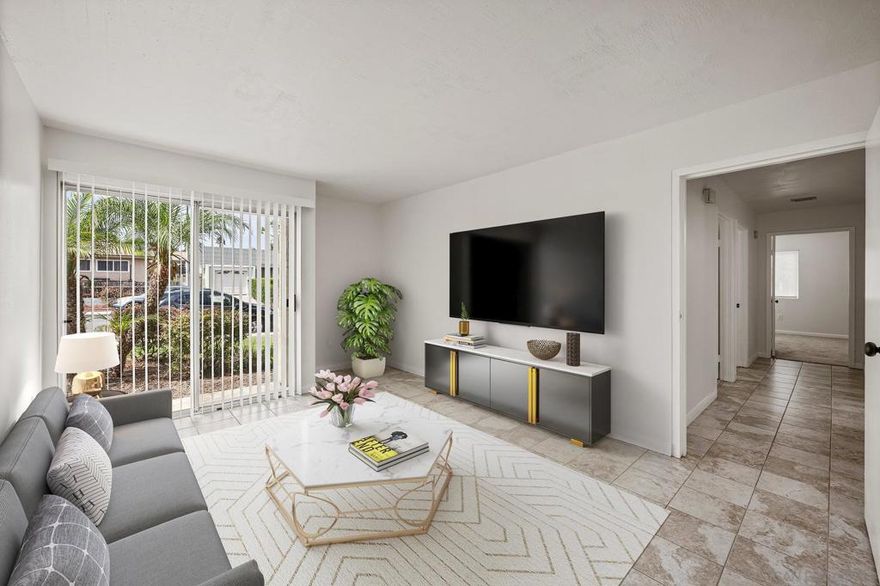 Located in the heart of Poway, with top-rated schools nearby, this beautifully updated turnkey condo boasts 3 bedrooms, 2 baths, and 937 sq. ft. of living space. Situated on the ground level, the open floor plan offers a personal storage unit and 2 parking spaces, 63 and 21. Recent upgrades include fresh paint, new carpet in the bedrooms, a new range, a new wall A/C unit, a new master bedroom tub and full bath shower, new window covers, and tile flooring throughout. The condo is centrally located, within walking distance to grocery stores, restaurants, movies, and hiking trails. Move-in ready. VA approved.  Parking spaces 63 and 21.