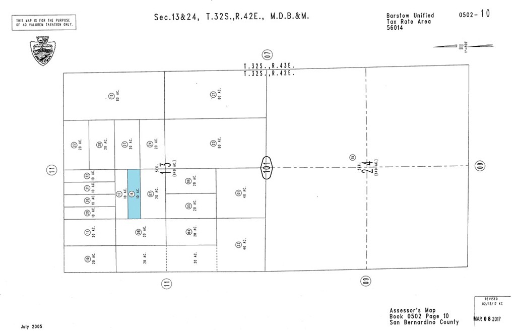 This expansive parcel located in the remote outskirts of west of Hinkley, CA, located within San Bernardino County. The property sits in a peaceful, undeveloped area surrounded by natural desert landscape, wide-open skies, and distant mountain views. Zoned for Rural Living (RL), it provides great potential for off-grid living, recreational use, or a long-term investment in the growing High Desert region. There is no current utility infrastructure in place, making it ideal for those seeking a self-sufficient lifestyle or a quiet weekend escape. With nearby access to local roads and just a short drive to Route 66 and the communities of Barstow, this land is well-positioned for future possibilities.