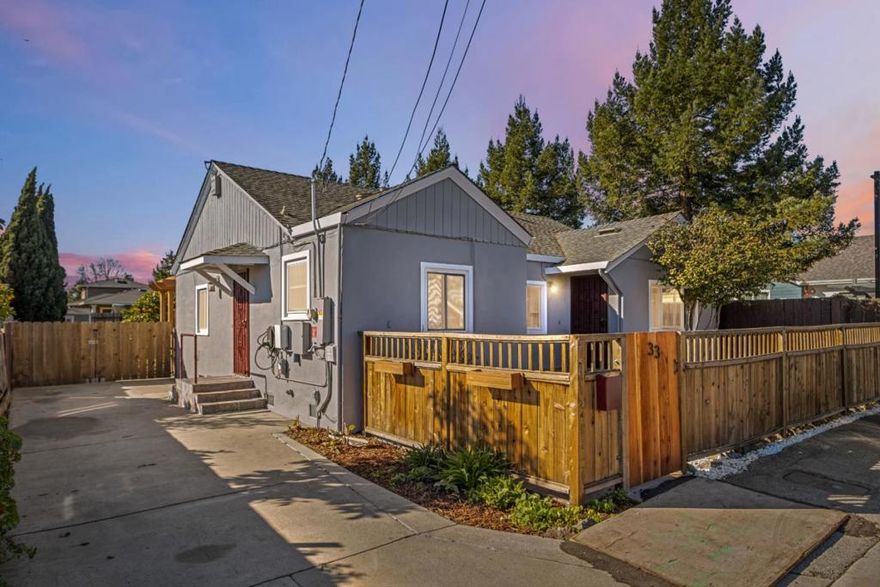 This delightful 2-bedroom, 1-bathroom with an office, home is brimming with charm and curb appeal. The inviting front porch and stamped concrete patio provide the perfect setting to relax and connect with neighbors. Conveniently located near Highway 1 via Airport Blvd, this home is just minutes from shops, restaurants, and all the amenities you need. The spacious backyard is a true oasis, featuring raised garden beds for green thumbs, a pergola ideal for al fresco dining, mature fruit-producing orange, plum, and apple trees, and a detached shed for extra storage. The thoughtfully designed floorplan that welcomes you into a cozy living room. Highlights include hardwood floors, freshly painted interiors, and beautiful built-ins that add character and functionality. The attic offers bountiful storage space. To top it all off, this home comes with owned solar panels, offering energy efficiency and cost savings, and a conveniently located in the driveway and EV charger. Dont miss the opportunity to call this one-of-a-kind bungalow your own!