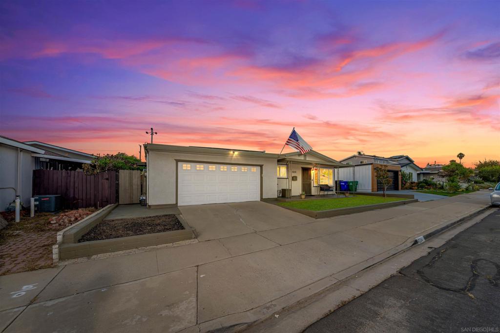 Nicely updated 3-bedroom, 2-full bath home with large back-facing family room in North Clairemont awaits. Tasteful touches include wide-plank and tile flooring, recessed lighting, accent walls, ceiling fans, tons of cabinet space, built-in shelving, and a real brick fireplace. The backyard has a covered concrete patio with a terraced back perimeter ideal for gardening, and with ample space for a pool and hot tub. The backyard casita is equipped with AC and electric so perfect for an at-home office, kids' play space, or hobby hut. The garage has a built-in room with AC unit. Solar to be paid at close.