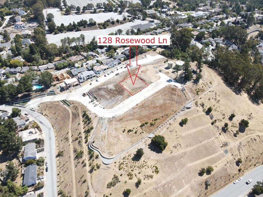 Perched high in the San Mateo hills, 128 Rosewood Lane offers sweeping, unobstructed views of the Bay, San Francisco, the Bridge, and the iconic Pulgas Water Temple. Set in Bel Aire Heights, an exclusive 19 home community, this is a rare chance to build a custom estate in a premier location.. All Constructions Documents are complete and ready to submit for permits.  This property is nearly flat lot on top of the world,  Panoramic views from Bay to San Francisco to the lake, Great proximity to San Francisco and Palo Alto by 280.  Building pad ready for you to build your dream home 700 feet above the sea level The lot can accommodate a home from 4000 sq ft to 6500 sq ft plus an ADU which can be used as your remote office while you take in the panoramic views. We have preliminary plans for a 4000 sq ft home and a 5000 sq ft home for you to leverage your design. Builder/Developer will the build the home of your dreams at 625 per sq ft depending on your finishes.  This is a unique opportunity to create your dream home above the city, with full control to customize the layout and finishes to match your personal style and needs.