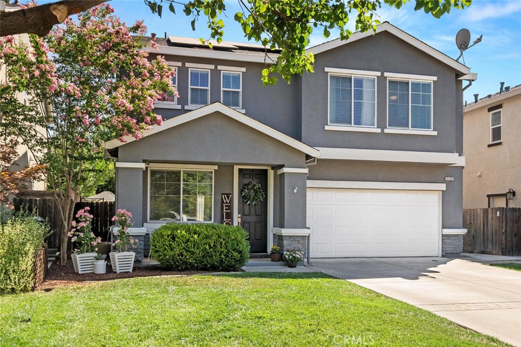 Nestled in a desirable neighborhood, this storybook home is ready to welcome its new owner. Step inside and you’ll be greeted by stunning wood flooring, soft-toned walls, a perfectly sized dining area ideal for entertaining, and a spacious living room complete with a cozy fireplace—perfect for relaxing nights in. The bright and open kitchen is a dream for any home chef, featuring elegant white cabinetry, sleek granite countertops, stainless steel appliances, a gas range, walk-in pantry, and a generously sized center island for added prep space. Upstairs, you’ll find not one, but two expansive primary suites, each offering plenty of room to unwind, spacious closets, and luxurious en suite bathrooms. One suite has been fully remodeled and boasts dual sinks, a soaking tub, and a stunning walk-in tiled shower that feels like a private spa. Additional highlights include new ceiling fans throughout, newer whole house fan, recessed lighting, an indoor laundry room, OWNED solar, and an attached two-car garage. The HVAC is a dual system, with a new AC installed in 2020. The low-maintenance backyard offers ample patio space—perfect for summer BBQs and gatherings, complete with a hot tub. Located in a wonderful neighborhood with so much to offer, this home is truly the perfect place to live, relax, and make lasting memories.
