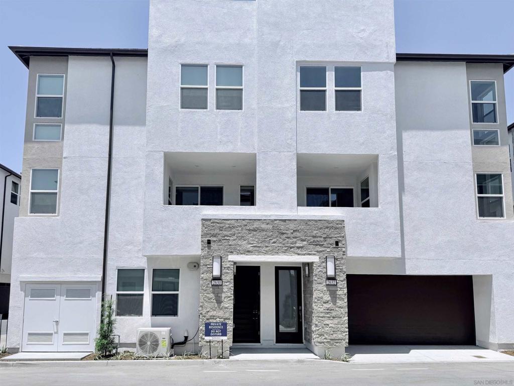 Brand New Townhouse Condo at Civita. 3 bedrooms, 2.5 baths, Solar, EV Charger, dog friendly. Step into modern luxury in this gorgeous end unit with extra windows, floodlit with breezy sunshine. High end features, open floorplan, high ceilings, gourmet kitchen, quartz countertops, stainless appliances, self-closing drawers and a great central island. Elegant primary suite with ensuite bathroom & walk-in closet. Two additional bedrooms for guests, kids or a home office. Partial solar system to cut energy costs. Very oversized two car garage. Incredible amenities at Civita include huge pools, spas, dog-park, amphitheater, playgrounds, rec center, gym & 14 acres of green space. Ceiling fans in all bedrooms. Solar panels will dramatically reduce power bill. Just a couple of minutes to Costco, Trader Joes, Lows & IKEA and just three miles to Fashion Valley. Great freeway access to the beaches or downtown. Just about a perfect place to call home.