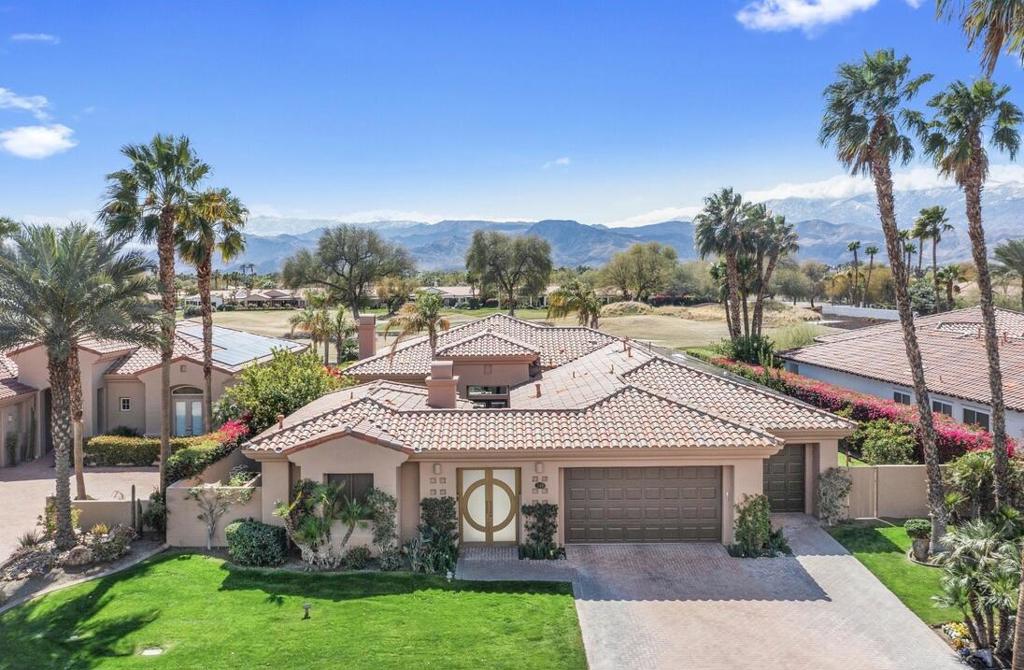 Welcome to this exquisite residence in the sought after neighborhood of Mission Hills/Legacy in Rancho Mirage. This gorgeous property has been updated and upgraded through and through, and is available for lease during our 2026 Season from January 1st through May 31st. As you enter from the private courtyard through double doors, you are greeted with opulence, soaring ceilings, open floor plan, and stunning exterior views, giving you that Five-Star resort feeling. The great room is equipped with a modern linear fireplace, marble wall housing an 80'' television, and wet bar furnished with a wine cooler and quartz counters, perfect for entertaining. Other interior amenities include chandeliers from Restoration Hardware, Sub-Zero refrigerator, double ovens, a six-burner Dacor gas range, and other top tier appliances adding to your resort type stay. The main suite has been completely remodeled including decorations from Restoration Hardware and a flex space/gym addition. Additionally, the main en suite was spared no expense to include quartz countertops, waterfall feature at the jetted jacuzzi tub, and steam shower. All bedrooms and bathrooms have been touched, not to mention the office having high-speed internet, a printer and sofa bed. Need just a little more room for extra guests? Enter the detached casita with Kitchenette, full bath, and its very own gas fireplace. Finally, exit out back to an amazing patio with custom built-in gas BBQ, smoker, refrigerator, an infinity edge pool overlooking the 16th fairway of the Pete Dye designed golf course, and absolutely incredible South-Western mountain views. This is the epitome of what desert living is all about.