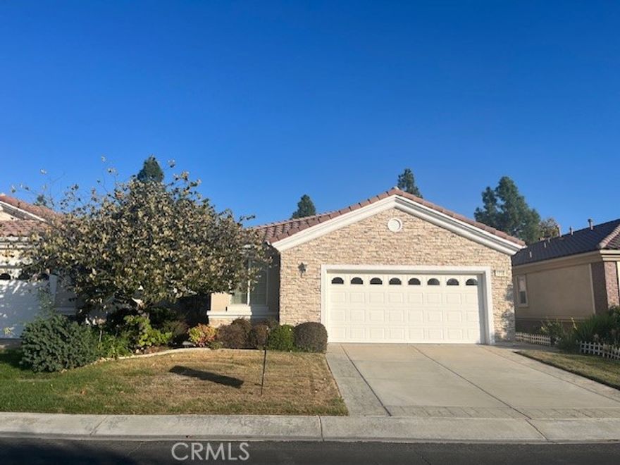 Turnkey "Princess" in 55+ Guard-Gated community of Solera. Located on a Cul-de-sac with Mountain Views, this lovely home has 2 Bdrms, 2 Baths Plus Den/Office. Light and Bright with Tiled and Laminate Flooring, Plantation Shutters, Ceiling Fans, Crown Moulding, High Ceilings and Paneled Doors thru-out. Kitchen is open to Great Room and has "Corian" Countertops with Breakfast Bar, 4-Burner Gas Range, Built-in Microwave, Dishwasher, Pull-out Drawers in lower cabinets and Large Walk-in Pantry. Spacious Primary Bedroom has Walk-in Closet with Mirrored Wardrobe Doors. Primary Bathroom has Double-Sinks and Walk-in Shower. Upgraded Commodes in both Bathrooms. Interior Individual Laundry Room and Direct Access to Finished Garage. Back Yard features Built-in Covered Patio with Flagstone Floor, Faux Grass and Raised Planter. Gardener, Refrigerator, Washer and Dryer included. Solera HOA includes Clubhouse with Gym, Pool and Spa, Tennis Courts, Pickle Ball Courts, Billiard Room, Craft Room, access to 18-Hole Golf Course and Miles of Walking Trails. Close to Freeway, Hospitals, Casinos, Shopping, Restaurants and only 45 minutes from Palm Springs. Basic Cable TV and Internet are included. Living here is truly like living in a Resort!