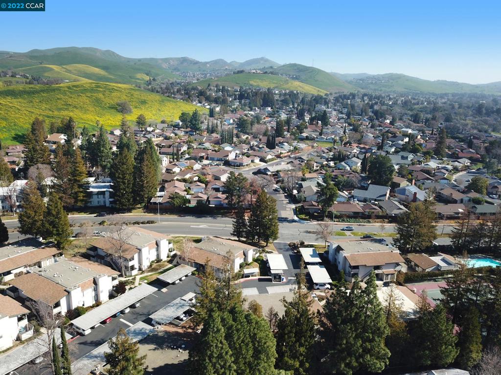 Open Sat 1-4, Sun 11-2pm. Great upper end unit with plenty of natural light & views of Mount Diablo & the hills. Updated kitchen w/ quartz counters, solid wood cabinets, recessed lighting & glass etched pantry door. Kitchen overlooks dining area which boasts high ceilings & new remote controlled ceiling fan. The spacious living room has laminate flooring, gas fireplace, is pre-wired for surround sound & offers access to the inviting patio. Oversized primary bedroom has walk-in closet & vanity w/ sink. BR 2 offers large wardrobe closet. Both BR have new window blinds & nice views. Bathroom features new vanity & new shower doors. Central heat/air. Ideal location near shops, schools, parks, commuter roads. Covered parking right out front. Assigned uncover space too. Plenty of interior storage + private exterior storage closet steps from unit. Desirable community offers swimming pools, tennis/sport courts. Low HOA dues include water, sewer & garbage.