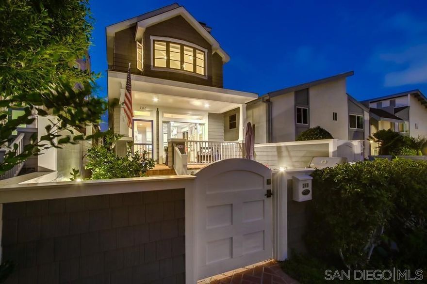 Welcome to 240 B Avenue, where sophisticated design meets comfortable Coronado living. Recently built in 2016 and being sold by its original owners, this Coastal Craftsman home is one of the last Tony Faletta builds, making it the end result of 25+ years of build/design iterations. This exquisite 4BD/3BA home spans 2300 square feet, offering a bright and airy atmosphere accentuated by 9-foot ceilings and ample recessed LED lighting throughout. Step inside to discover a spacious layout featuring engineered hardwood walnut floors and a balanced blend of modern amenities. Three en-suite bedrooms each offer a private sanctuary, and the 250sqft finished attic is an optional 4th bedroom with a walk-out outdoor deck and captivating city views! The living area boasts a wood/gas fireplace, perfect for cozy evenings, and the wainscoting and built-in shelving adds style and functionality. The kitchen is a chef's dream, featuring an Italian 5-burner gas range and oven, complemented by a brand new large stainless steel fridge. Enjoy the ease of a central vacuum system, air conditioning, and a dedicated laundry room. The fully-finished basement offers abundant space for entertainment or relaxation. Step outside through French doors onto the large custom brick porch and patio, equipped with gas line, ideal for alfresco dining and gatherings. And when it’s time to hit the town, there’s no need to start the car! Restaurants, shops, the Ferry Landing, Tidelands Park and more are steps away! 240 B is is the Coronado dream home that you have been waiting for!