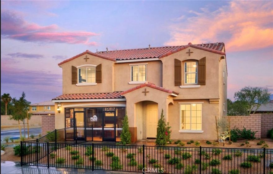 Experience contemporary desert living in this spacious 5-bedroom, 3-bathroom single-family home, built in 2023 and located in the desirable Sevilla neighborhood of Coachella. With 2,404sqft of living space on a 6,751sqft lot, this home offers comfort and style in a serene setting. The home can be delivered furnished or unfurnished. One bedroom and one full bathroom on the main floor. This home features an open-concept floor plan with high ceilings, creating a bright and airy atmosphere. The modern kitchen seamlessly connects to the dining and living areas, making it perfect for entertaining. Spacious bedrooms provide ample room for relaxation, and the master suite includes a private en suite bathroom. The attached garage offers convenient parking and storage space. Enjoy the expansive backyard, ideal for outdoor gatherings and family activities. The lot provides plenty of space for gardening or simply enjoying the desert climate. Situated in the growing community of Coachella, this home is close to schools, shopping centers, and recreational areas. The Sevilla neighborhood offers a peaceful environment with easy access to major roads and amenities.