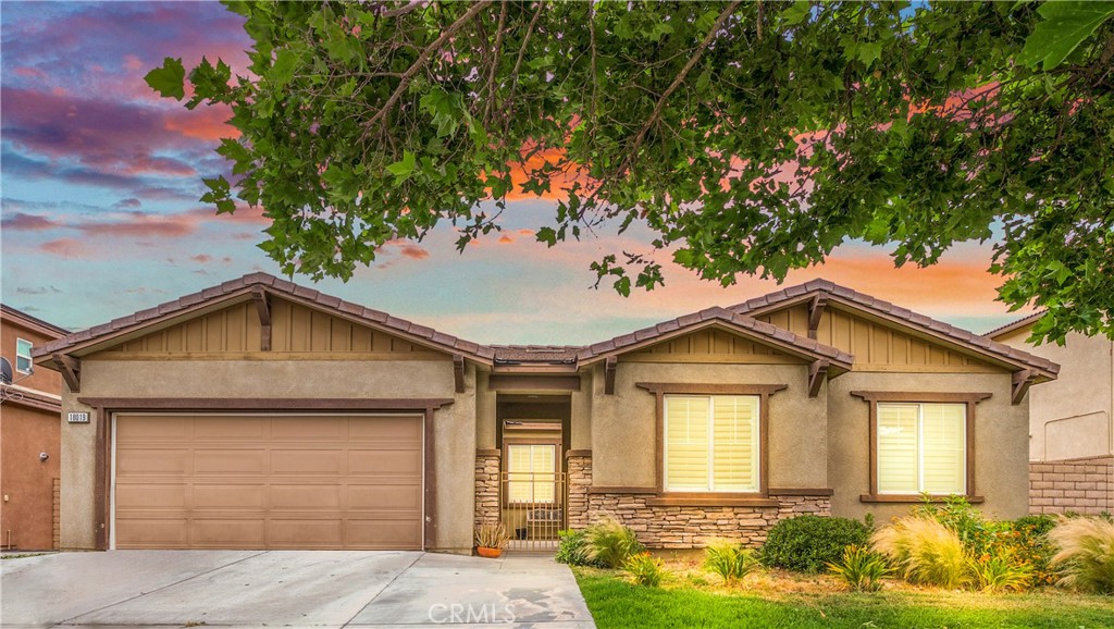 Welcome to your dream home in the sought-after Rosena Ranch community! This spacious and beautifully designed single-story residence offers 5 bedrooms and 3 full bathrooms, thoughtfully laid out in an open concept floor-plan that blends comfort and functionality. Step through the charming courtyard entry into a bright and inviting interior featuring a formal dining room, a versatile den perfect for a home office, playroom, or guest space, and a generous living area that flows seamlessly into the kitchen—ideal for both everyday living and entertaining. The kitchen overlooks the main living space and is perfect for gathering with family and friends. All bathrooms include double sinks, offering convenience, and the primary suite features a large walk-in closet for ample storage. Enjoy the outdoors year-round under the covered patio, perfect for relaxing or hosting gatherings. This home also comes with owned solar panels! Located in the vibrant Rosena Ranch community, residents enjoy resort-style amenities including an Olympic-sized lap pool and spa, splash park, clubhouse, state-of-the-art fitness center, and a picnic area with barbecues—perfect for weekend fun. This home combines style, space, and lifestyle in one of the Inland Empire’s premier communities!