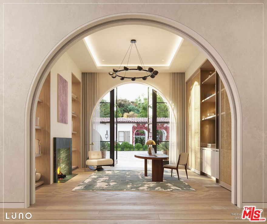 The Rancho Residence. Your masterpiece estate is shovel-ready. The most innovative and creative design from award-winning LUNO DESIGN has curated a classic modern Spanish in Encino's "Rancho Estates."  The allure of Montecito's fabled estates is yours on this fully permitted, sprawling one-acre property. This is truly a legacy property. Pass the guard house through antique wood gates into the cobblestone motor court to be surrounded by a Bougainvillea-draped square that evokes an enchanting Spanish compound. The soft plaster pavilions scattered about the property create a village-like feel, perfect for that impossible-to-find multi-generational compound. Hand-crafted wood details appear in the gates, shutters, doors and eaves, while steel doors and painted wood windows offer timeless character that add to the charm of the property. A large custom steel and glass entry door accentuates the main front entrance and sets the tone for the traditional yet contemporary aesthetic of the interiors of this home. A double height entry foyer with flowing sculptural stair leads to a formal living room that looks over the pool and rear yard. The second floor offers five bedroom suites; one master and four secondary suites. The main residence offers a full basement which provides space for active children and a more relaxing area for the parents. The gaming area for the kids includes karaoke stage, video game stations, ball pit, climbing wall and craft room. The 11-person theater provides ample amount of space for family movie nights. The spa wing of the basement includes steam room, sauna, plunge pool, salon and massage room; the perfect space to disconnect and relax. The service amenities of the house include space for 4 live-in staff members as well as a Kosher kitchen, all accessible from a private staff entrance. The backyard of this property truly rivals the home itself. After all, isn't that where we all want to live and play? It's spectacular that the outdoor rooms are thoughtfully created by various groves of trees. An outdoor dining area is enclosed by old growth olive trees. The lap pool, bookended by the pool pavilion and gym pavilion, is lined by orange trees. Swim laps through the dappled sunlight from the old growth oak tree while breathing in the sweet scent of orange blossoms. The gym pavilion becomes the hub of fitness on the property. Containing the gym, it is central to the tennis court, half basketball court, and the lap pool. This stunning classic Spanish home offers 18,000+ square feet of livable space across its multiple structures. Come escape to your own personal slice of sun-soaked California bliss. Also available - 17115 Rancho - The Encino Estate. This Mid Century Modern is ready to break ground. The 53,797 sq. ft. lot includes 5 bedrooms, boasting 23,000 sq. ft., offered at $7,777,777.