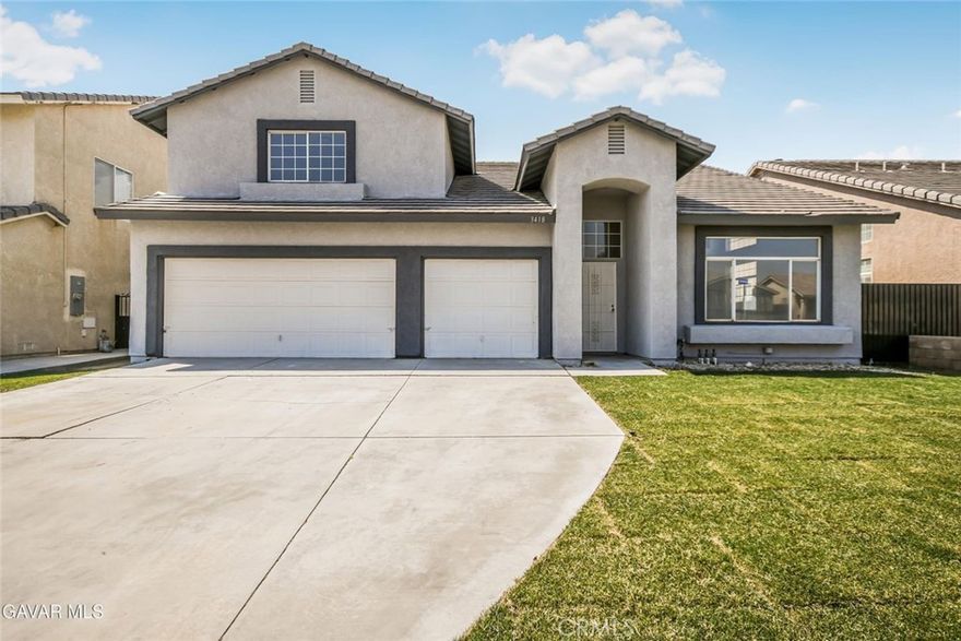 This stunning and spacious home boasts fresh full interior and exterior paint, giving it a crisp, move-in ready feel. The beautifully updated kitchen features freshly painted cabinets, brand-new countertops, stainless steel appliances, a new sink, faucet, and garbage disposal, making it a chef's delight. The entire downstairs and all upstairs bathrooms showcase brand-new plank flooring, while the stairs and bedrooms are complete with new carpet for comfort. All bathrooms, including the downstairs and upstairs hall baths, have been upgraded with new vanity tops, painted cabinets, new lighting, fans, faucets, and toilets, along with fiberglass tub/shower combos. The luxurious upstairs Master Suite offers new vanity tops, painted cabinets, dual sinks plus a makeup desk, a fiberglass tub/shower combo with glass sliding doors, new faucets, lights, toilet, and a walk-in closet. One additional upstairs bedroom is exceptionally large, perfect for multiple uses, and a second bedroom downstairs has its own ensuite bath for added convenience. The home also features two spacious living areas, a formal dining area, wide stairway and hallway upstairs, central heat and air, and a convenient indoor laundry room. Outside, enjoy new grass in the front yard, while the backyard is mostly concrete for low maintenance, paired with a sparkling pool and spa, a covered patio area, and a 3-car garage. Situated in an excellent location, this rare offering is perfect for large households—come see it today before it's gone!