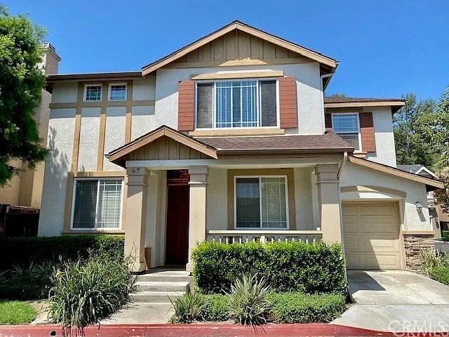 Beautiful DETACHED home with over 2,000 square feet of living space in the charming community of Soleil. This home has PRIVATE PARKING FOR 3 CARS. This spacious property offers 3 BEDROOMS PLUS A VERY LARGE LOFT, providing an extra flexible living space. The home has just been FRESHLY PAINTED and features tile flooring downstairs with BRAND NEW CARPET UPSTAIRS. The open-concept kitchen boasts granite countertops, a stainless sink, newer stainless appliances (brand new range & dishwasher), a long breakfast bar, and a pantry—all open to the inviting family room. The family room features a cozy fireplace with a gas log set, cable-ready hookup above the fireplace for your flat-screen TV, built-ins and access to the private back patio—perfect for indoor-outdoor living. Upstairs, you’ll find three bedrooms, the generously sized loft, laundry room and two full bathrooms, each with a dual sinks & bathtubs. The primary suite offers an ensuite bathroom with a soaking tub, separate shower, dual-sink vanity, ample storage, and a walk-in closet. The laundry room is conveniently located upstairs and includes storage cabinets, clothing rods, and a Samsung front-loading washer and dryer with bottom storage drawers, all included. PRIVATE PARKING FOR 3 CARS - 1-car driveway and a unique L-shaped garage that fits 2 cars. There are two separate single-car garage doors—one accessible from the front of the house and the other from a side driveway. Additional upgrades include: a newer water heater, a water filtration system, window blinds, ceiling fans in the bedrooms, loft & family room, and more. Soleil is located along the hillsides of Aliso Viejo, away from the main traffic, yet close to the toll road, award winning schools, beaches, Aliso Viejo Town Center, and more. The neighborhood has a nice tot lot at the end of cul-de-sac. We can accommodate a fast move-in.