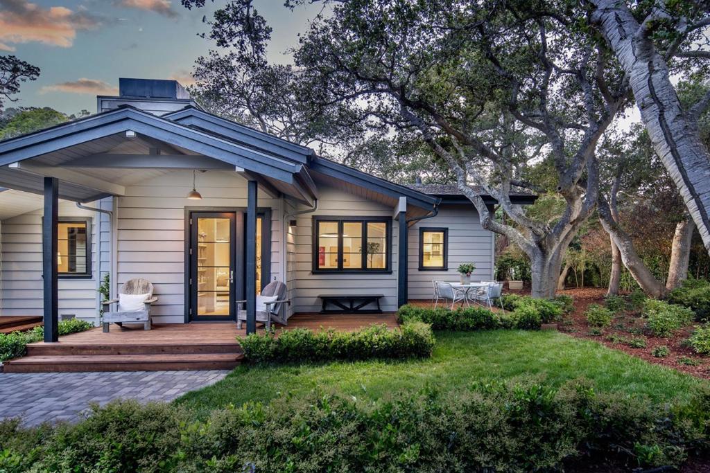 This newly renovated, single-level contemporary home is tucked away on a private lane in downtown Carmel close to shopping, restaurants, Carmel Beach, Mission Trail Park, Carmel River School, and all the Monterey Peninsula has to offer. The open concept floor plan with vaulted open beam ceilings creates volume and a light airiness that is hard to find. Built with the finest materials, and measuring approx. 2800 sq. ft. this home boasts 4 bedrooms, 3 full bathrooms, wood burning fireplace, separate laundry room and attached 1 car garage. The primary suite has a walk-in closet and freestanding tub with separate shower. Indoor-outdoor living is a plus with gorgeous landscaping and decks off each living space for those perfect Carmel days and evenings.