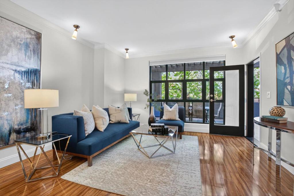 Downtown San Mateo Condo with Exceptional Indoor-Outdoor Living! Discover the perfect blend of style, comfort, and convenience in this stunning 2-bedroom, 2-bath condo in the heart of downtown San Mateo. Freshly painted throughout, including beautifully refinished kitchen and bathroom cabinets, this home features elegant engineered hardwood floors and a bright, open layout designed for everyday living and effortless entertaining. The gourmet kitchen shines with granite countertops, stainless steel appliances, and abundant storage. The primary suite offers a generous closet and a spa-like marble bathroom with a marble-tile shower. A full laundry room with washer & dryer, central AC & heating, available EV charging, and two oversized parking spaces in a secure underground garage add to the convenience. The star of the home is the private ~500 sq ft patio, a rare find in downtown living. Perfect for al fresco dining, morning coffee, or evening gatherings, this patio creates a seamless connection between indoor comfort and outdoor relaxation. Enjoy premium amenities including a state-of-the-art gym, peaceful courtyards. With Central Park, boutique shopping, fine dining & the Caltrain station few block away. Easy access to HWY 92, 101 & 280. This is a must-see condo. Welcome Home!