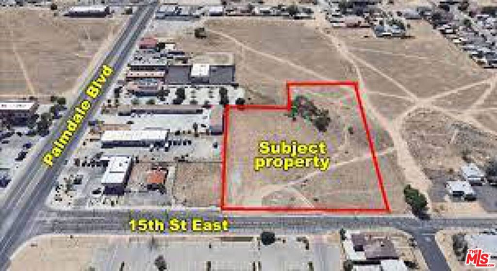 Industrial-zoned 9.64-acre site. L-shaped parcel with approximately 600' on 15th St. E, across from the Palmdale Airport. Seller has plans for a multi-tenant industrial park. No entitlements.