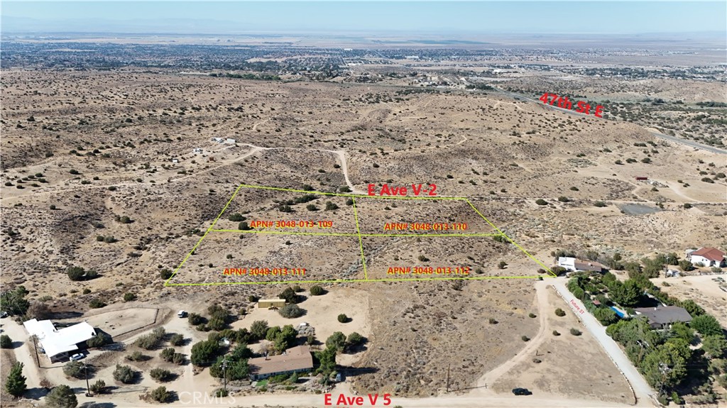 APN: 3048-013-109, 3048-013-111
Coordinates: 34.511806, -118.050694
2 parcels for sale in Palmdale, CA. This listing includes two parcels totaling at 5 acres. The properties are located just off of 47th St E and Barrel Springs Rd in Palmdale, CA. Great location near other homes and accessible via dirt road off of 47th St E. Parcels are all adjacent to each other APN# 3048-013-109, 3048-013-111,