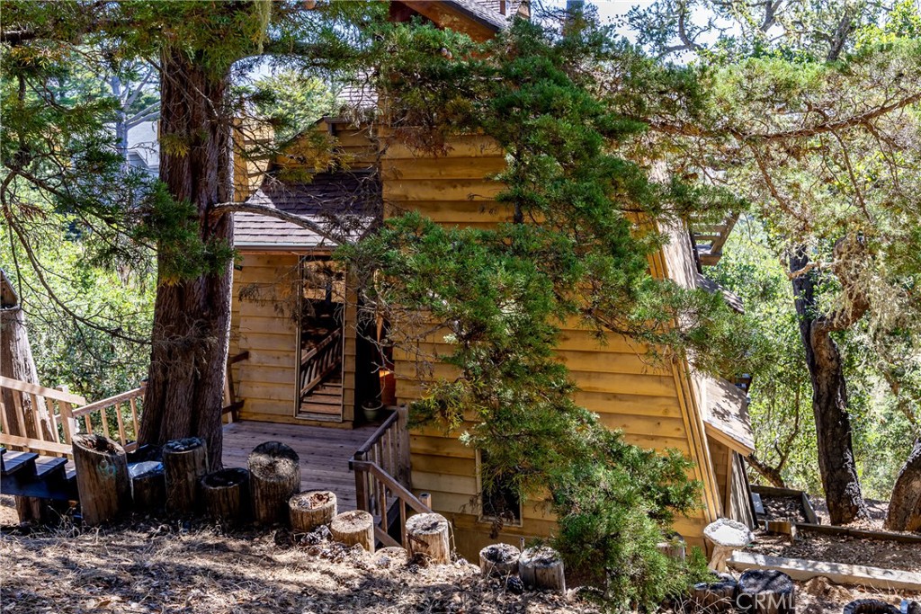 Come, enjoy this whimsical “funky cool Cambria” house located down this extremely private, dead-end cul-de-sac, part of which you will own! Local builder Mike McKinney constructed this house with some techniques that are reminiscent of local legend Warren Leopold. This two bedroom, 1.5 bath house backs up to 600+ acres of nature, with the trees, the birds that soar below you, and the cattle that graze slowly across the valley. The house definitely takes advantage of natural views. If you get a chance to come inside, stand in the tub/shower that hangs over the hillside. The adjacent property is owned by the same couple, and is also for sale. Buy them both and create a family compound!