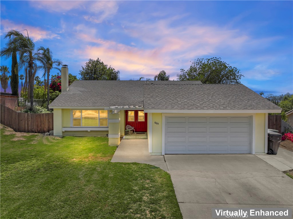 Charming single-story 4 bedroom, 2 bath home in the Canyon Crest neighborhood. Double door entry leads to a large sitting room with a Vaulted Ceiling. Fifties Retro Kitchen features white floor to ceiling cabinets, light granite-look composite countertops, a breakfast counter, and extra space for a dining and sitting area. Primary bedroom suite includes a single vanity and tub in shower. Hall bathroom with a single vanity and tub in shower is shared between three additional large bedrooms. Fourth bedroom is currently configured as an office with no closet. Windows throughout the home let in a lot of light. Seller is offering a $10,000 Flooring Credit. Ceiling fans throughout the home. Backyard features a covered patio and plenty of open space for whatever is desired, including possible RV parking. The back also features a fully insulated She-Shed equipped with recessed lighting, portable AC, and electrical outlets for an additional private get-away space. Attached garage fits two vehicles and the driveway can fit two vehicles. Quiet neighborhood with a view of the city from the front. No HOA and low taxes.