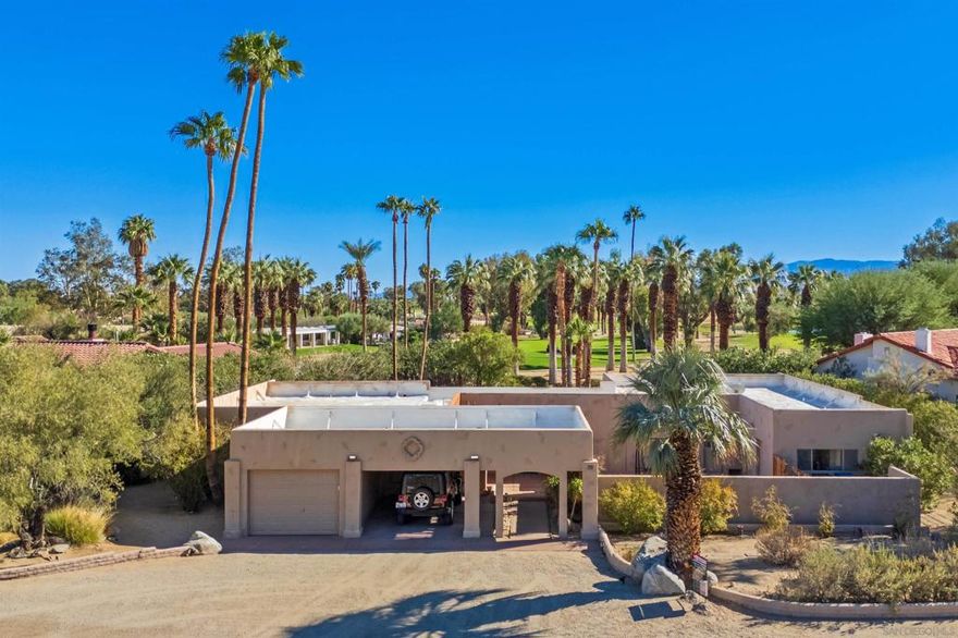 Fine De Anza home nestled across the street from the mountain where the wild Borrego Sheep frequent and the golf course. Located on the 5th green De Anza Golf Course. The views are just dramatic! The views in the back look across the pool area,  through the palm trees and onto the golf course to the east.  The house has a warm and inviting feel to it and makes a great desert home!  Private back yard and pool area. This home has family and living areas with an open floor plan. Indoor jacuzzi tub located off the master bedroom bath. Bedrooms are on opposite sides of the house.  1 car garage and 1 carport. No HOA.  Borrego Springs is one of only a handful of International Dark Sky Communities in the world. Borrego Springs is located in the low desert unincorporated area of northeastern San Diego County. Borrego Springs is a winter resort destination and we welcome the "snow birds" who arrive from colder climates to warm up during the winter. Borrego Springs is less than a 2 hour drive from San Diego or Palm Springs. Borrego Springs is a village within a park, completely surrounded and protected by the Anza-Borrego Desert State Park, is the largest desert state park in the contiguous United States with over 660,000 acres. This desert community is miles away from the nearest stoplight and we have no big box stores. The slower uncomplicated pace and the scenic beauty, add to your rustic, authentic, desert experience. It is a special place, in all seasons. Activities include, nature walks, off-roading, hiking, biking, watching the wildlife, photography or star gazing. Borrego Springs is an active community for young and old alike with a desirable small town atmosphere. The elevation of the Borrego Valley Airport is approximately 520.