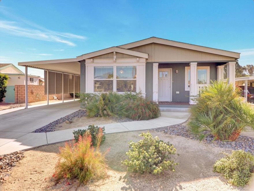 Discover this exceptional 3-bedroom, 2-bathroom manufactured home on peaceful Moronga Canyon Dr in Palm Desert. This one-owner property sits on a quiet cul-de-sac offering stunning mountain views and cathedral ceilings that create an airy, spacious atmosphere. Built on a permanent foundation for simplified financing, the home features generous closet space throughout. The prime location places you minutes from Bristol Farms for upscale grocery shopping, and the prestigious El Paseo Shopping District where world-class dining and retail await. This newer home combines comfortable living with an unbeatable Palm Desert location, making it perfect for those seeking desert lifestyle convenience. The thoughtful design maximizes both indoor comfort and outdoor beauty, while the established neighborhood provides tranquility without sacrificing accessibility to area amenities. Living in this welcoming community means enjoying low homeowners' association dues that surprisingly cover FREE golf, free internet and trash pickup, a clubhouse with a restaurant, a lounge, 18-hole executive golf course and pro shop, three community pools, hot tubs and an exercise room. Add a billiard room, card room, indoor shuffle board, tennis courts, pickle ball courts, library, recreation room, and many active clubs to realize all that PDGCC offers for your perfect desert home. With a variety of activities, every day can be as active or relaxed as you desire. This incredible home won't last long! Please call for a showing.