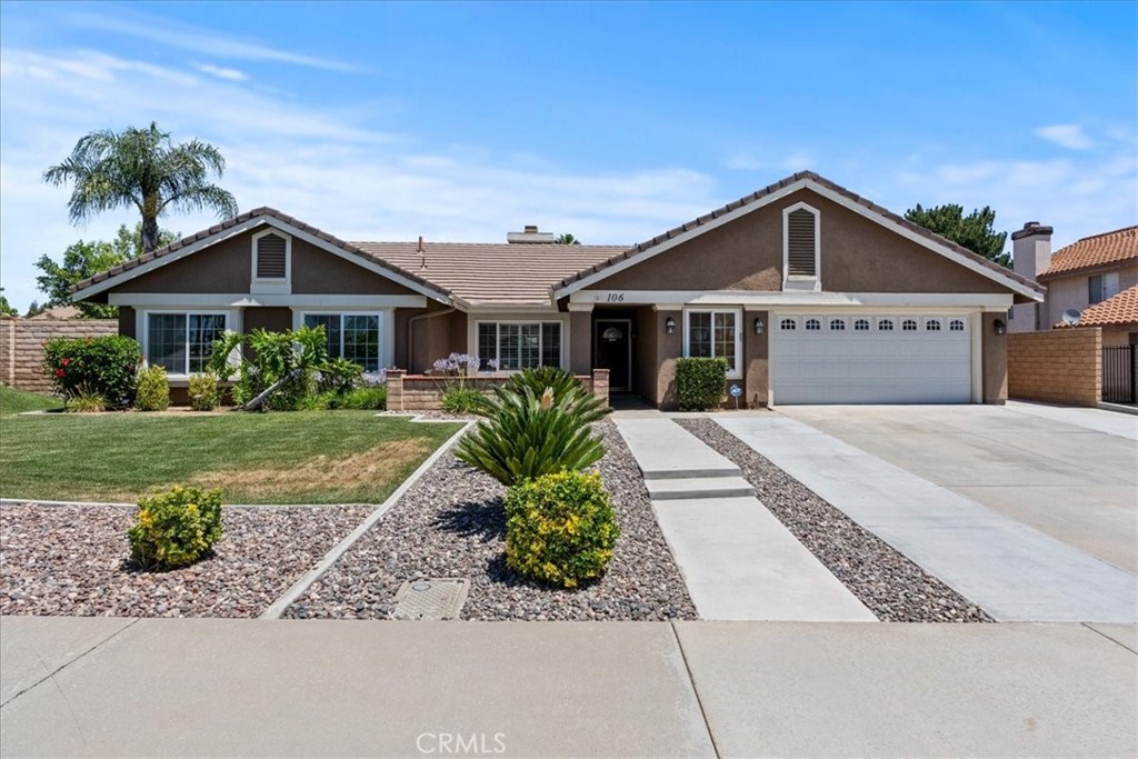 Stunning Single Level Model Home in the heart of Mission Grove. The front yard is nicely landscaped with low maintenance. The home is situated on a corner lot. Enter into your grand home with elegant vinyl wood flooring and Newer carpet throughout the home. Beautifully updated kitchen with Corian countertops and refined cabinets with lots of storage. Open floor plan from the kitchen to the family room with a cozy fireplace. High ceilings and arched walls throughout the home with lots of Pot Shelves. Elegant Private primary room with double door entry and separated from the other bedrooms with its own bathroom with granite counter and dual sinks and spacious bathtub/shower combo gives you tranquility. This Home shows pride of ownership. Plantation Shutters throughout the home and lots of natural lighting through the skylights and all the windows. Spacious Backyard with aluminum cover patio and a gazebo for those entertaining days. Spacious two-car garage with lots of room for storage and the possibility of adding RV parking. This home is a must see! The schools have high ratings and are in a very desirable area. Close to shopping and freeways.