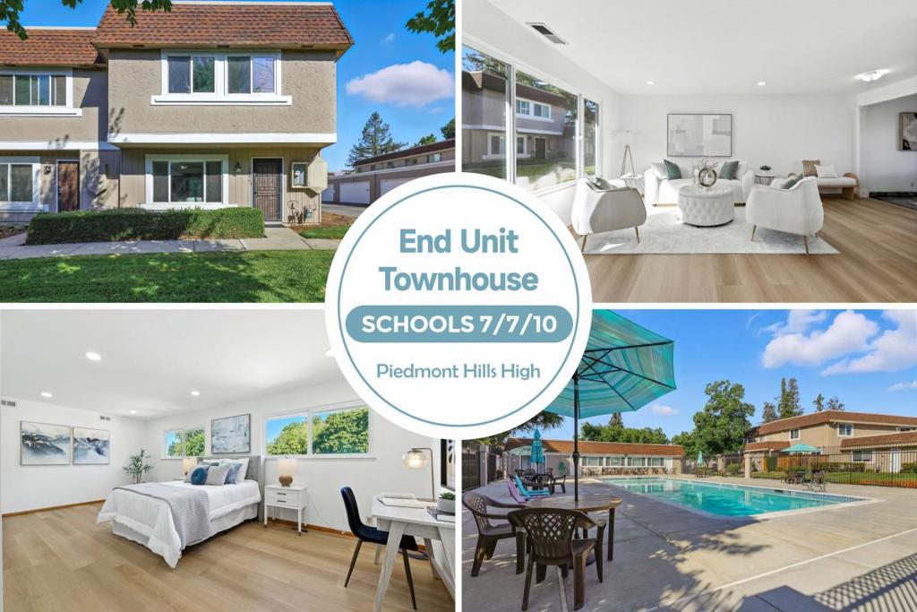 Beautifully maintained and move-in ready, this 3-bedroom, 2.5-bath corner-unit two-story townhome (PUD ownership) offers great privacy, abundant natural light, and a highly functional layout. The main level features a spacious living room, dining area, and a modern chefs kitchen with Viking range and premium appliances, along with a convenient in-unit laundry room. Upstairs, the oversized primary suite boasts spectacular mountain views and a comfortable retreat, while two generously sized guest bedrooms share a well-appointed hallway bath. A private yard with a low-maintenance lawn creates a relaxing outdoor space and connects to a detached two-car garage. With easy access to HWY 680/880, BART, VTA, shopping, dining, and more. This home is also located within the top-rated Majestic Way Elementary, Sierramont Middle, and Piedmont Hills High School district.