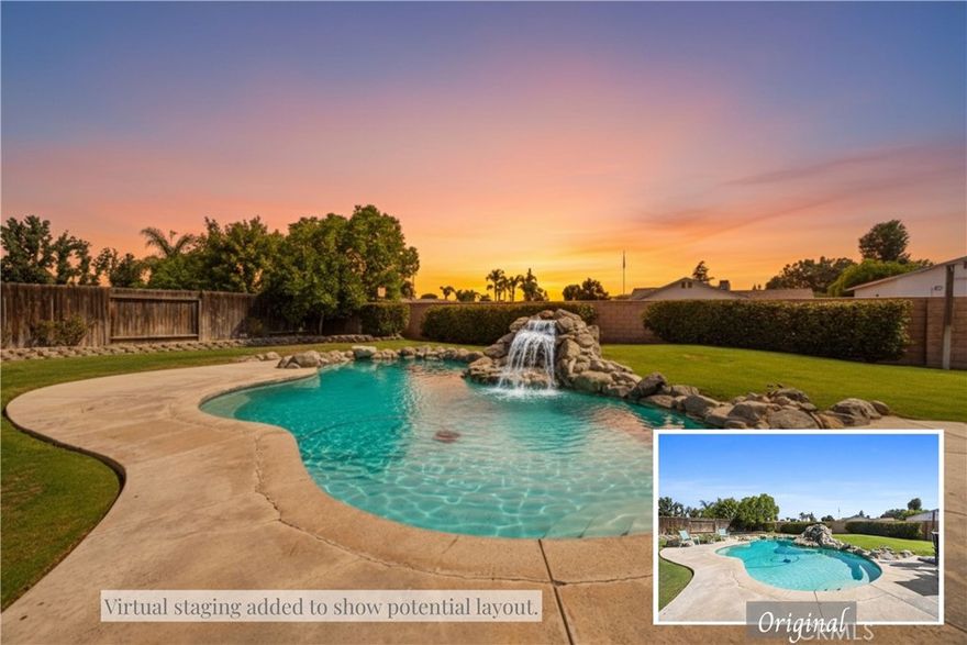 Designed to impress from the moment you step inside, this NW 4-bedroom, 2.5-bath home offers 2,321 sq ft of thoughtfully curated living space paired with a true backyard escape. The open, flowing layout is anchored by a bold brick fireplace with a raised hearth and wood mantle—creating a warm focal point that adds character and charm to the main living area. A built-in office nook just off the living room provides a smart, dedicated work-from-home space that stays connected to the heart of the home. The kitchen is both stylish and functional with granite countertops, double ovens, and an extended island offering ample prep and gathering space. Step outside to a resort-style backyard featuring a sparkling pool and tranquil rock waterfall, perfect for entertaining or everyday relaxation. An oversized primary suite and well-designed floor plan round out this standout home built for comfort, flexibility, and modern living