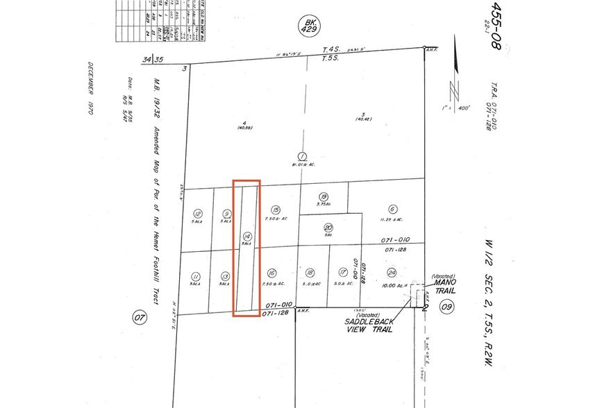 Build a beautiful home and ranch/farm on 5 acre property near the Maze Stone park. Ride and play among the boulders in the hills and enjoy the outstanding views of the Maze Stone ranches, valley and hills, all the way to Diamond Valley Lake and Mount San Jacinto. California Avenue access is along the paved road to the Cul De Sac at the north end of California Avenue leading to the lot allowing quiet solitude.Respect the neighbor's private property, be very careful if you venture into the lot, and watch for snakes and wildlife.  Lot 14 on assessor map.
