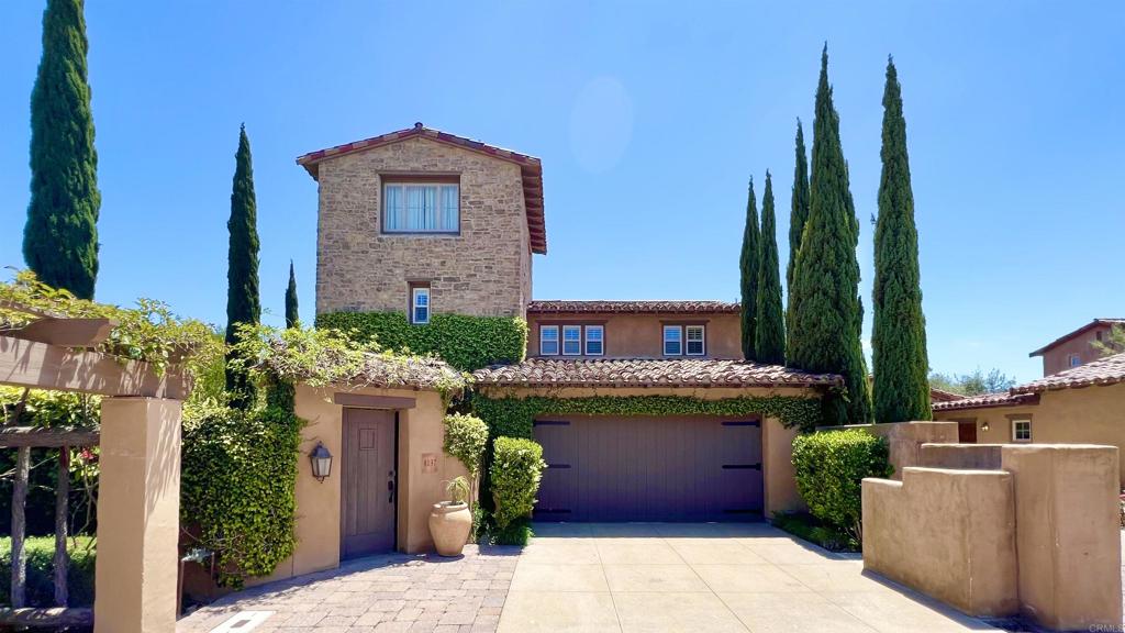 - NEW CARPET! UPSCALE GATE GUARDED GOLF COURSE COMMUNITY OF SANTALUZ (READ THE DETAILS AT THE BOTTOM)! LUXURY LIFE STYLE! PERFECT SUNSET VIEW! NEW CARPET! - Walk to all that Santaluz living that offers - golf, tennis, pickleball, the gym and both casual and fine dining. - Experience the essence of luxury living in this incredible home, perfectly positioned adjacent to the Santaluz Village Green. Towner and Casita (with full bath). - Enjoy boundless outdoor entertainment opportunities on an oversized lot while taking in the serene views of Black Mountain. - Luxurious interior with custom finishes throughout. - Sentinel plan with tower and courtyard, Tuscan stone accents. - Open floor plan, complemented by high ceilings, creates a bright and airy atmosphere. - Gourmet kitchen equipped with top-of-the-line appliances, granite countertops, a big island, stainless steel appliances, and a built-in fridge. - Central courtyard serves as the heart of the home, featuring multiple French doors and a living wall of succulents with a soothing fountain. - Primary suite with a fireplace located downstairs boasts a spa-like bathroom with a soaking tub, dual sinks, and a walk-in closet. - Media loft and 2nd bedroom on the 2nd floor, office, or optional 3rd bedroom on the 3rd level. - Separate casita off the breezeway. - 3rd car tandem garage area converted to an office. - Short distance from Santaluz Club facilities, providing ultimate convenience and luxury living. - * THE COMMUNITY OF SANTALUZ*: A Premier Resort Style Living community that offers so much. Santaluz is a calming landscape that offers such amenities as - The Village Green, an approximate 11-Acre centrally located park & event gathering, The Fireworks Festival, outdoor concerts, picnics etc. Hiking and Biking trails through 1,500 Acres of Open Space. The Bistro, a Breakfast, Beverage, LunchFacility, Restaurant, Coffee Shop for neighbors & guests to socialize. An Olympic sized Swimming Pool, Executive Weight Room, Upscale Locker Room, Tennis Courts & Fully Stocked Tennis Pro-Shop, In-Door Basketball court. The Santaluz Club is a 30,000sf Spa and Fine Dining facility complete with world class spa treatments and a recently remodeled Dining Room and Full Bar. GolfShop. The Men's Grill and Lady's Patio. An 18 - hole Rees-Jones Golf Course with sweeping views and more. Club Membership required for access to Club Facilities.