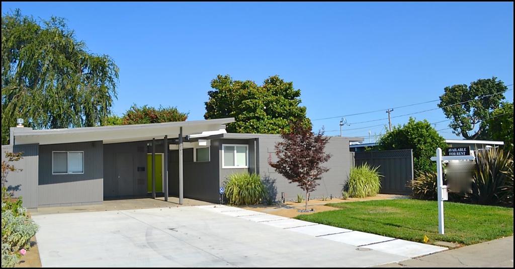 Immaculate Mid Century Eichler! High-end modern and sleek finishes around every turn. Beautiful Feature Wall and Fireplace. Open floor plan featuring living room with Skylights & Glass Walls to bring the sunshine in. Chef's kitchen with two doors to the delightful outside space. Dining area and family room with another door to the expansive private backyard. The Master & Hall bathrooms are decorator inspired!. Dual pane windows, inside laundry, storage room & multi-room A/C! Great location! Ready to Move-In Oct 15! Please Drive by only - Do Not disturb tenant.