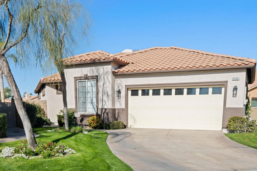 Ready for immediate occupancy! This beautiful & recently upgraded single level, furnished Balboa floor plan located in Indian Springs Country Club is perfect for a Palm Springs getaway or second home. Located on the fairway w/ sweeping Southwestern mountain views and located less than 500 feet from the community pool and fitness center this home is a must see. Great and open floorplan with 2 primary bedrooms located opposite each other, powder room, an additional flex space or sunroom is perfect for a home office or breakfast nook. The Western orientation from the covered patio is perfect for relaxing, outdoor dining & enjoying beautiful sunset views. Spacious 2-car garage.Call for availability and seasonal pricing!