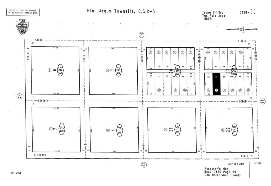 Vacant land in small community of Trona, County of San Bernardino. Lot size is 7,000 square feet with utilities close, houses close, and priced under $5,000. This area is known for its quiet country lifestyle, views of mountains and hills and about 20 from Ridgecrest. Legal description is ARGUS TOWNS1TE LOT 11 BLK 23 EX M1N RTS AS RESERVED BY U S A. Parcel number is 0486-097-10-0000. This could be the place to have your own home or investment while exploring recreational areas, film locations of Hollywood movies such as the Pinnacles. Latitude and longitude coordinates are: 35.748604,-117.399516.