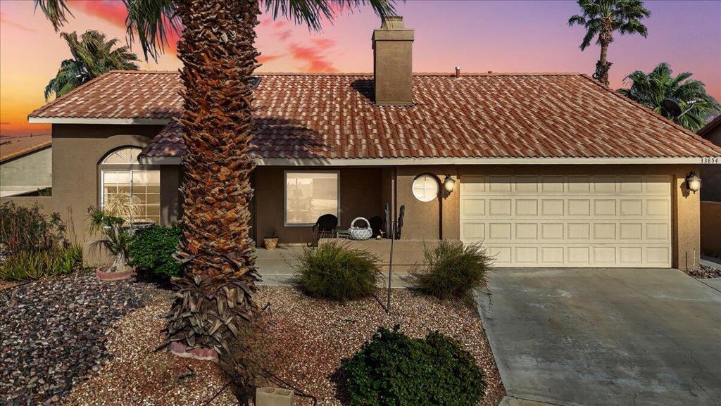 55+. Absolutely beautiful cul-de-sac lot in the pretty and newer section of Tri Palms Estates and Country Club. Lots of sunlight floods this lovely home and high vaulted ceilings lend a majestic feel. This home comes turnkey with tasteful furnishings and dishes. 3 bedrooms give plenty of room. Outside there is a roomy patio with abundant fruit tree nearby. Low maintenance landscaping saves water and money. Ownership comes with unlimited golf for two deeded owners on two plush green courses, all for one low monthly homeowner fee. Enjoy use of the clubhouse and restaurant and splash about in the two sparkling pools and spas. Tri Palms is located in one of the best locations in the valley and is close to Costco, Sams, Home Depot, Walmart, multi Casinos, shopping, restaurants and freeway.
