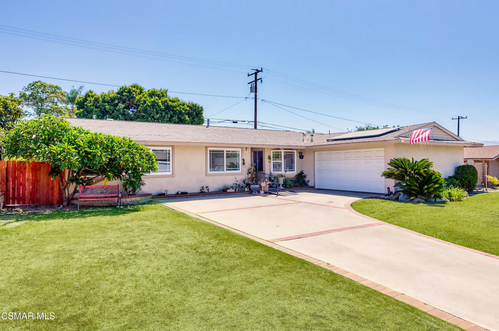Fantastic Opportunity in Central Camarillo!This 4-bedroom, 2-bath single-story home is brimming with potential and priced to give you the flexibility to make it truly your own. Nestled in a tranquil neighborhood with great curb appeal, it offers a welcoming front yard and a private backyard with a covered patio--perfect for relaxing or entertaining. Inside, the flowing floor plan includes a spacious living room, dining area (or office), and a bonus room for extra living space. The kitchen connects directly to the garage for convenience, and the freshly painted interior provides a clean start for your vision. The primary suite features its own bath, complemented by three additional generously sized bedrooms. With its central location and endless possibilities, this home is an ideal choice for buyers looking to create their dream space in one of Camarillo's most desirable areas.